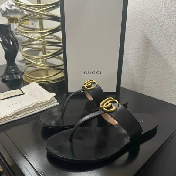 Gucci | Shoes | Gucci Gg Leather Thong Sandal Black 37 | Poshmark